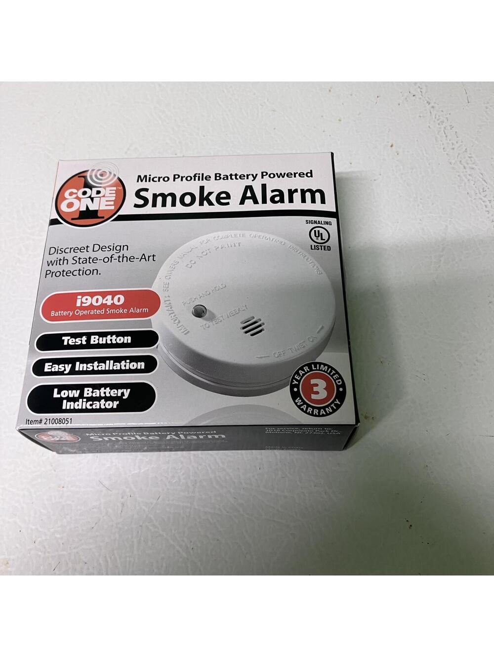 Code One i9040 Micro Profile Battery Powered Smoke Alarm